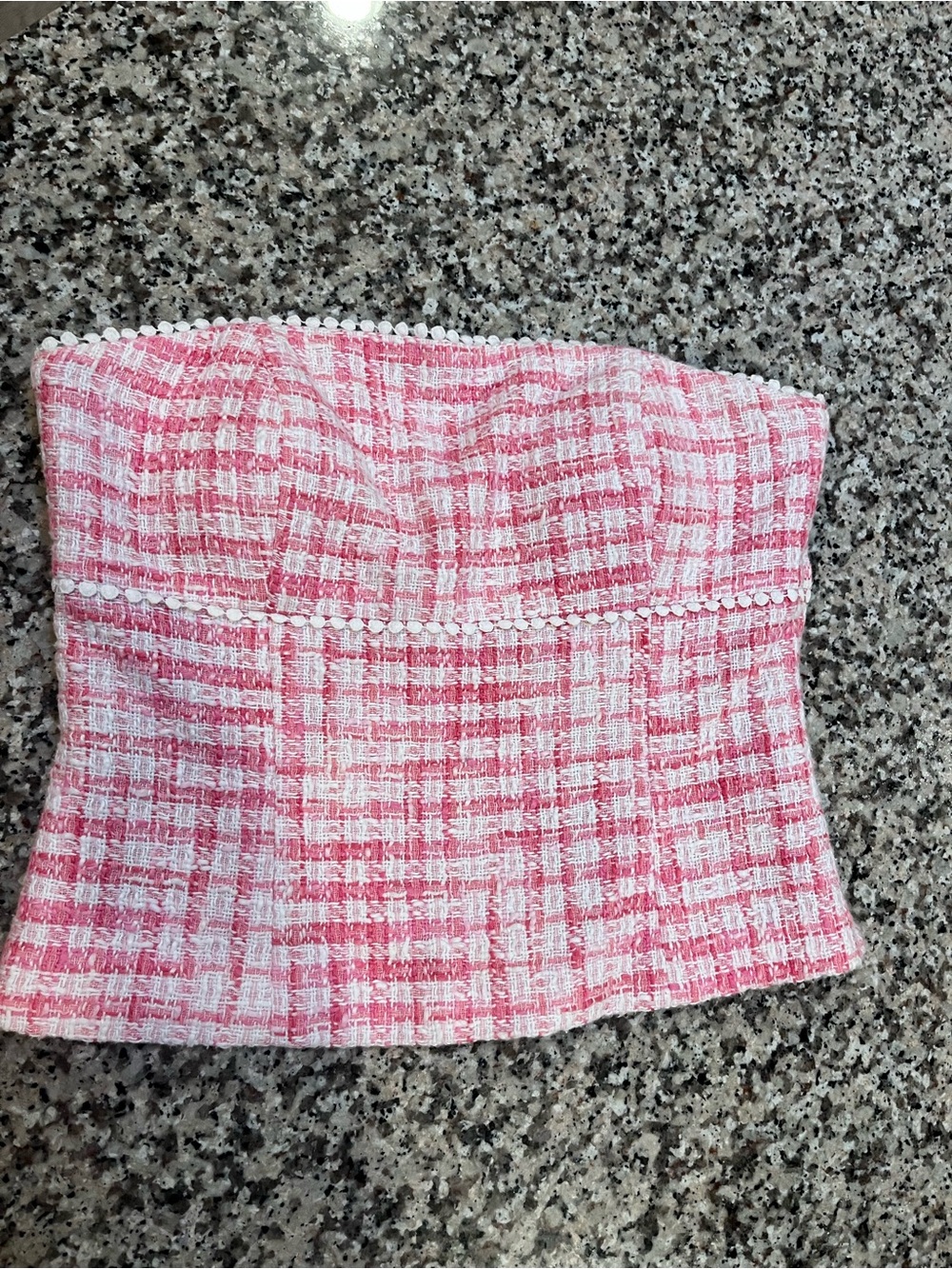 Lilly Pulitzer Pink & White Tweed fitted strapless bustier with Pom Trim